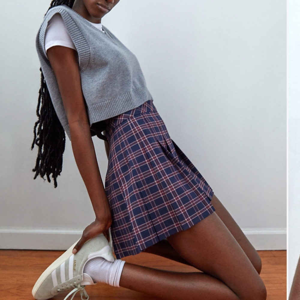 sunday best Olive pleated plaid skirt